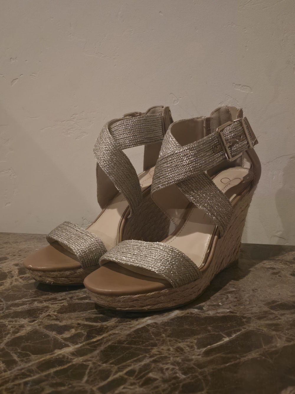 Jessica Simpson Metallic Gold Wedge Sandals